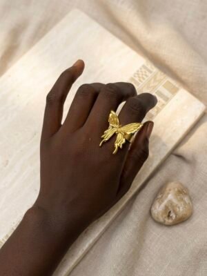 Bague Sculpturale "L'Envol de Gon" – Dorée à l'Or Fin / Acier Inoxydable